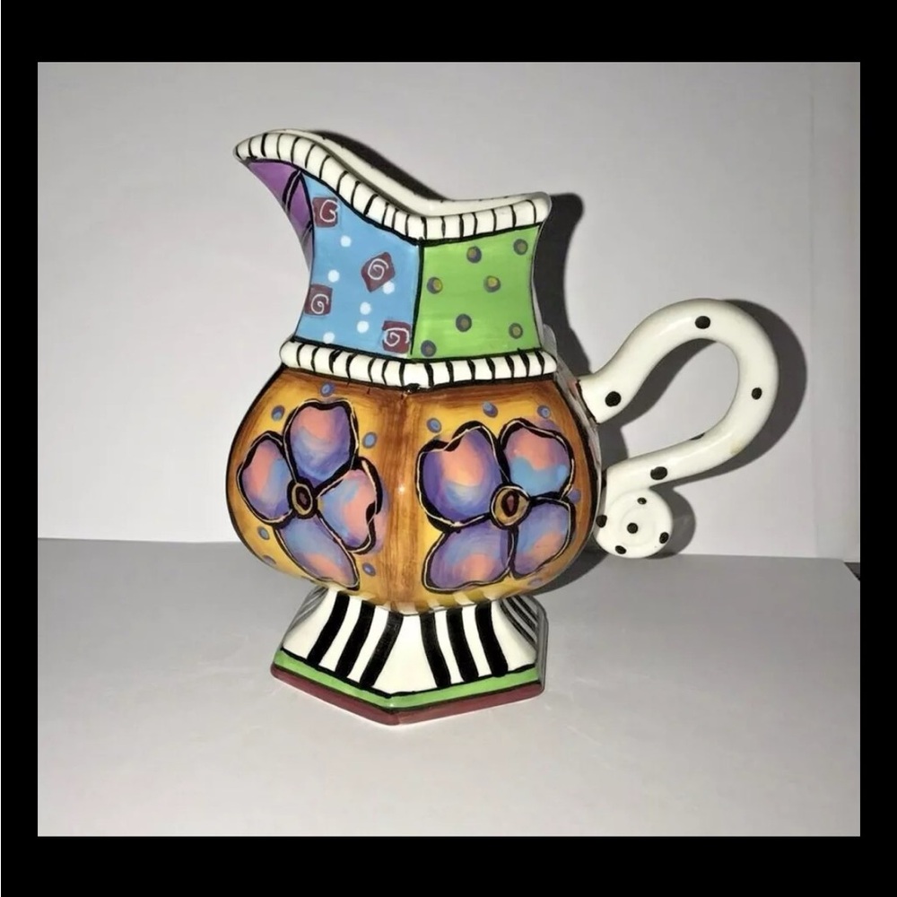 New Prospero Designworks Creamer Hand Painted Flowers Stripes Polka Dots